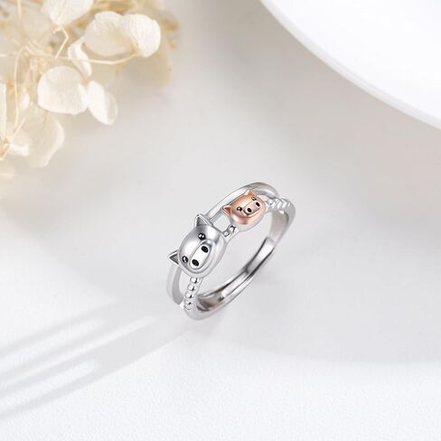 Pigs Ring 925 Sterling Silver Pigs Jewelry Ring Adjustable Animal Ring Pigs Open Ring Pigs Gift for Boys Girls Size 8 in Saudi Arabia