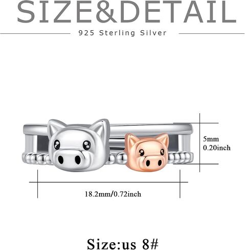 Pigs Ring 925 Sterling Silver Pigs Jewelry Ring Adjustable Animal Ring Pigs Open Ring Pigs Gift for Boys Girls Size 8 in Saudi Arabia