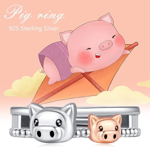 Pigs Ring 925 Sterling Silver Pigs Jewelry Ring Adjustable Animal Ring Pigs Open Ring Pigs Gift for Boys Girls Size 8 in Saudi Arabia