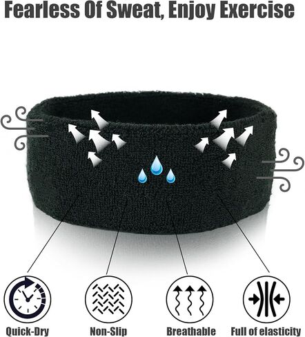 SIOTMERA رئيس العصابات عقال، تشغيل عصابات العرق العصابات كرة السلة عصابات للرياضة رياضة التنس الرجال النساء الأولاد، 2 حزمة، أسود ورمادي in Kuwait