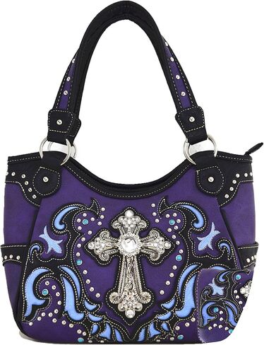 Western Style Rhinestone Cross Tote Concealed Carry Purse Laser Cut Handbag Women Shoulder Bag Wallet Set in Kuwait