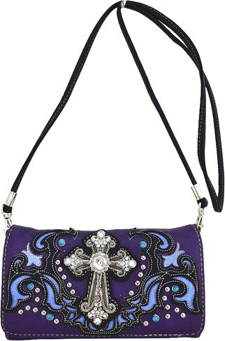 Western Style Rhinestone Cross Tote Concealed Carry Purse Laser Cut Handbag Women Shoulder Bag Wallet Set in Kuwait
