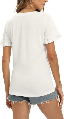 Newchoice Women's Summer Ruffle Short Sleeve Tops Dressy Casual T Shirts Trendy Office Work Blouses in Kuwait