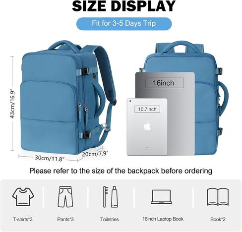 حقيبة ظهر للسفر من رينليست للنساء والرجال (رمادي + أزرق داكن) in Kuwait