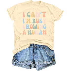 Tewmeu Mama Shirt for Women I Can't I'm Busy Growing A Human Shirt, Funny Pregnancy Shirt