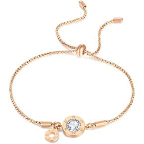 18K White/Rose Gold Plated Bracelets Lucky Roman Numerals Bracelet Adjustable Stainless Steel Bracelets Jewelry Gifts for Women Men