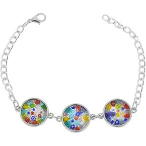GlassOfVenice Murano Glass Millefiori Silver Disks Bracelet - Multicolor