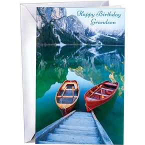 Chuck's Card-O-Rama - Birthday Card For Grandson - MADE in USA - Large Card Opens to 10" x 7.75" - 95737