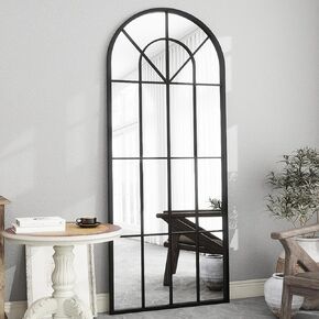 Full Length Mirror, 71"x32" Mirror Full Length, Oversized Floor Length Mirror, Large Body Mirror, Arched Wall Mounted Window Pane Mirror, Standing Mirror Hanging or Leaning for Bedroom (Black)