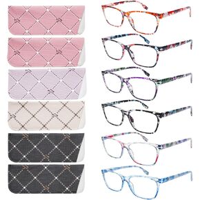 6 Pack Reading Glasses Women Blue Light Blocking Fashion Pattern Computer Readres for Women with Spring Hinges