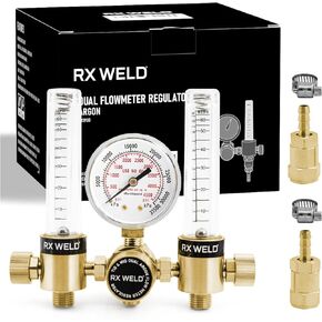 RX WELD Dual Output Argon Regulator Flow Meter Mig Tig 0-60CFH CGA580 Inlet 5/"8 UNF-18RH Outlet
