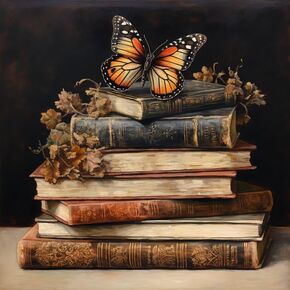 5D Diamond Art Painting Kits by Number for Adults Old Books & Butterfly Diamond Art Painting Full Round Drill Crystal Rhinestone Embroidery Craft Kits for Home Wall Decor Gifts 35x35cm