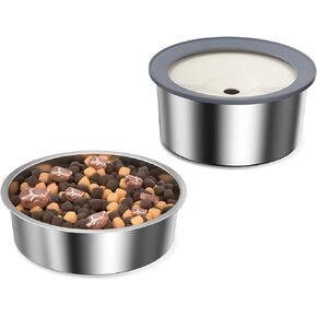 No Spill Water Bowl and Food Bowl Set for Dogs, 2L Large Slow Drinking Spilling Proof Water Dispenser & 1.5L Stainless Steel Dish, Fits into Elevated Pet Feeder