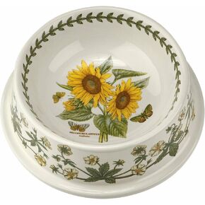 Portmeirion Botanic Garden 7" Pet Bowl | Sunflower Floral Motifs | Non-Slip | Fine Porcelain | Dishwasher, Microwave, Freezer Safe | Designed in England