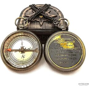 Be Strong and Courageous Engraved Compass with Authentic Leather Case Brass Compass Directional Compass, Baptism Gifts for Boys & Girls, First Communion (BLC1)