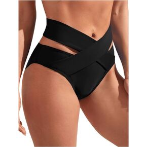 Milumia Women's Cut Out Bikini Bottoms Crisscross V-Waist Swim Panties Bathing Suit Bottoms