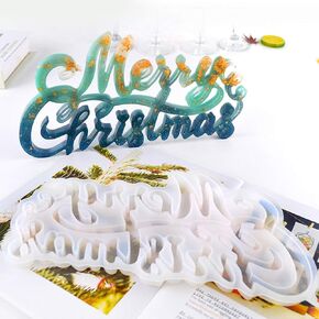 ARTIBETTER 3D Merry Christmas Word Sign Resin Mold Merry Christmas Letter Silicone Mold DIY Crystal Epoxy Mould DIY Table Decoration Home Decor