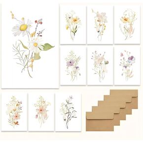 WEIZHEN Blank Cards, Blank Greeting Cards 4x6, 20 Count - Elegant Floral Design Blank Greeting Cards, Note Cards with Matching Peel Sealed Rustic Envelope