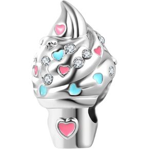 Ice Cream Cone Hot Summer Charm Pave CZ Bead for Pandora Bracelet Women Gift, Aut-257_Ice