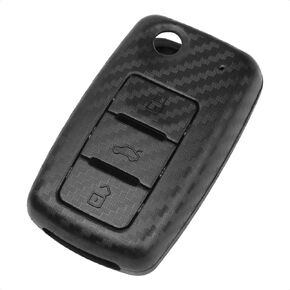 TANGSEN Flip Key Fob Case Cover Compatible with Volkswagen VW Beetle CC EOS Jetta Golf GTI Jetta Passat Phaeton R32 Rabbit TIGUAN Touareg 3 Button Keyless Entry Remote 3D Carbon Fiber ABS Emboss