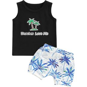 Newborn Baby Boys Clothes Beach Toddler Hawaiian Short Sleeve 12 18 Months Print T-Shirts Drawstring Summer Short Pants