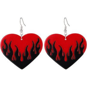 Colorful Heart Flame Fire Earrings for Women Girls Creative Lightweight Punk Fire Heart Burning Dangle Drop Earrings Transparent Funny Geometric Acrylic Flame Earrings
