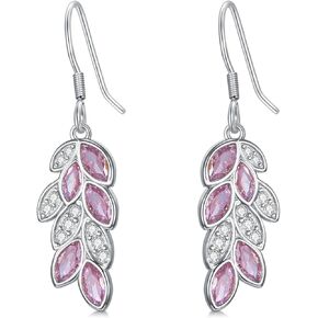 Leaf Earrings Copper Pink Crystal Dangle Earrings Zircon Leaf Drop Earrings Gifts for Women Mom Mother Girls