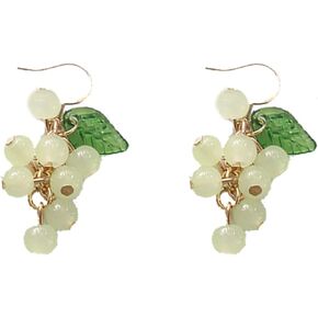 3D Fruit Earrings Cute Funny Handmade Resin Grape with Summer Green Leaf Statement Dangle Drop Earrings Jewelry Gifts for Women Teen Girls
