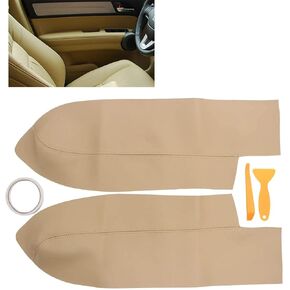 NewYall Pair Beige Door Panels Armrest Synthetic PU Leather Covers for Honda CR-V 2007-2012 Front Left Driver and Right Passenger Side with Tools