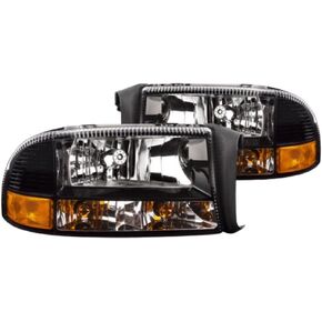 For Dodge Dakota Pickup 1997-2004 Headlight w/Parking Signal/Side Marker Light Diamond Black Pair Driver and Passenger Side | Replacement for CH2505114