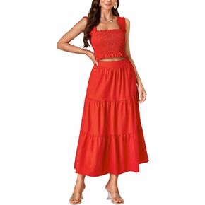 LYANER Women's 2 Piece Outfits Sleeveless Crop Top and High Waist Midi Skirt Set With Pockets