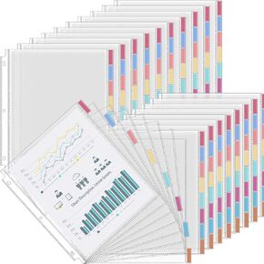 ReliThick 6 Set of 48 Pack Clear Binder Sheet Protectors with 8 Tabs Sturdy Binder Sheet Protectors for 3 Ring Plastic Page Insertable Index Divider, 8.5 x 11 Inch