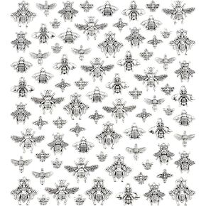 JIALEEY 81PCS Alloy Bee Honeybee Charms Antique Tibetan Silver Bee Charms Pendants DIY for Necklace Bracelet Earrings Jewelry Making Crafting