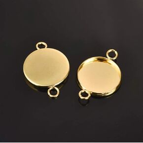 GBSTORE 20Pcs Stainless Steel Cabochon Settings Trays Connector,12mm Round Blank Pendant Trays Base for Necklace Earrings Bracelets Jewelry Making DIY Findings (Gold)