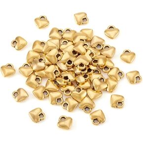 Beadthoven 100pcs Antique Golden Heart Charm Pendants Tibetan Style Extender Chain Drops End Beads for Making Choker Necklace Bracelet Earrings Jewelry DIY Accessories Valentine's Day Wedding