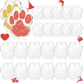 WILLBOND 24 Pcs Acrylic Paw Print Keychain Blanks Dog Paw Shaped Blanks with Hole Acrylic Tags for DIY Vinyl Keychain Projects Badge Reels Crafts