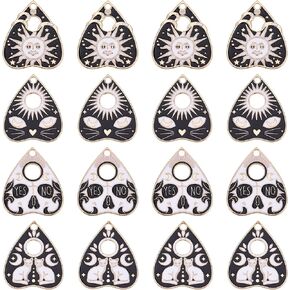 SUNNYCLUE 1 Box 24Pcs Gothic Style Cat Charms Black White Halloween Enamel Ouijas Charm Tarot Planchette Board Charms Sun Teardrop Heart Shape Charms for Jewelry Making Charm Occult DIY Supplies