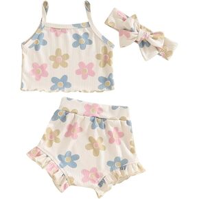 Newborn Baby Girl Clothes Floral Sleeveless Romper Bodysuit + Ruffle Bloomers Shorts Infant Summer Outfits Set