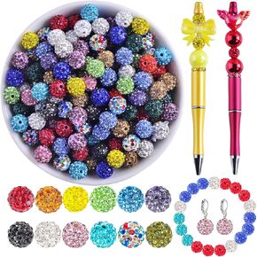Rhinestone Beads for Jewelry Making 200pcs Mix 10mm Rhinestone Beads for Pens Making Bulk Glitter Sparkle Disco Ball rhinestone Spacer Beads for Bracelets Necklace Keychain Clay Rhinestone Beads
