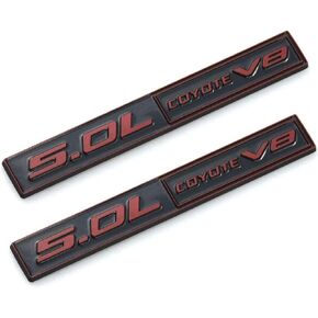 2pcs 5.0 Coyote V8 Emblem 3D Trim Fender Hook Trunk Badge Decal Sticker Nameplate Replacement for 150 Mustang (Black Red)