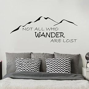 BATTOO Not All Who Wander are Lost Wall Decal Mountain Vinyl Sticker 50" W 19" H Family Kids Room Mural Motivation Love Home Travel Hobbit, Dark Gray