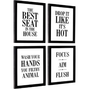 EXCELLO GLOBAL PRODUCTS Framed Wooden Bathroom Humor Signs : Decor for Home, Restaurant, or Business - 8x10 Inches - Ready to Hang - (Pack of 4, Assortment 3)