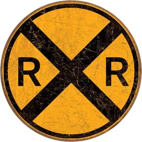 Vintage Style Railroad Crossing 12" Round Metal Sign