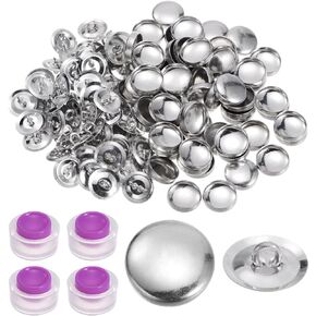 HARFINGTON 300 Sets Self Cover Button Kit 24L 0.6" 15mm with Wire Backs Aluminum Buttons to Cover Fabric Button Maker Covered Buttons Kit with 4 Tools for DIY Cloth Home Decor Sewing