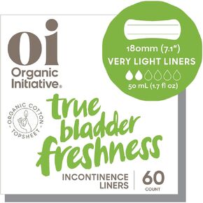 Oi | Organic Initiative Incontinence Liner for Women, Certified Organic Cotton Topsheet, Very Light Bladder Leakage, Breathable and Hypoallergenic. Very Light (180mm) 60 Liners