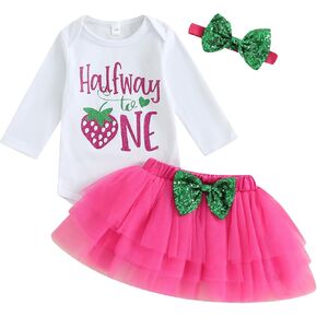 Frietlebird Baby Girl Half Birthday Outfit 1/2 Birthday Outfit Girl Letter Romper Onesie Mesh Tutu Bloomer Skirts Sets