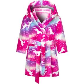 DNggAND Boys Girls Bathrobes,Toddler Boy Girl Robes,Children's Plush Soft Coral Fleece Hooded Pajamas Sleepwear for Kids