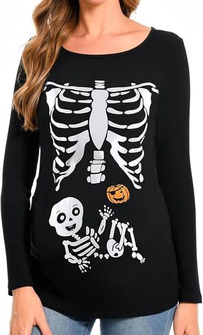 Women's Maternity Funny Xray Halloween Skeleton Costume Pregnancy Cute Long Sleeve Pregnant T Shirts in Saudi Arabia