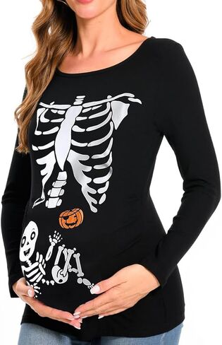 Women's Maternity Funny Xray Halloween Skeleton Costume Pregnancy Cute Long Sleeve Pregnant T Shirts in Saudi Arabia