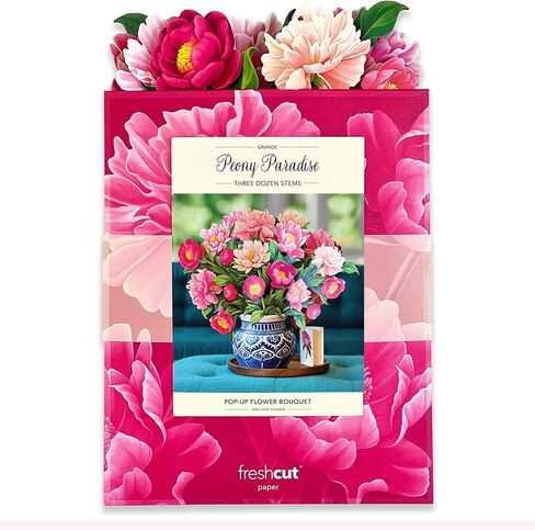 Freshcut Paper Pop Up Cards, Paper Flower Bouquet 3D Popup Greeting Cards with Note Card & Envelope, Birthday Card, Anniversary Card, Get Well Gifts for Women, 18" Peony Paradise Grande in Saudi Arabia